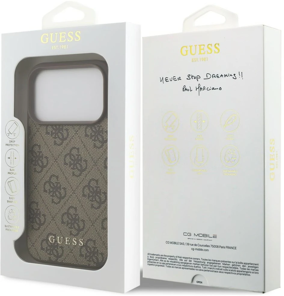 Dėklas Guess 4G Classic skirtas iPhone 18 Pro / iPhone 17 Pro ruda