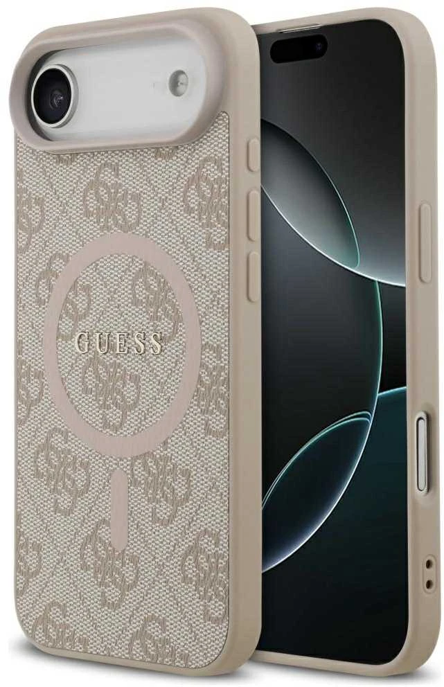 Guess odinės tekstūros (PU) 4G spalvotas žiedas MagSafe dėklas, skirtas iPhone Air, rožinė
