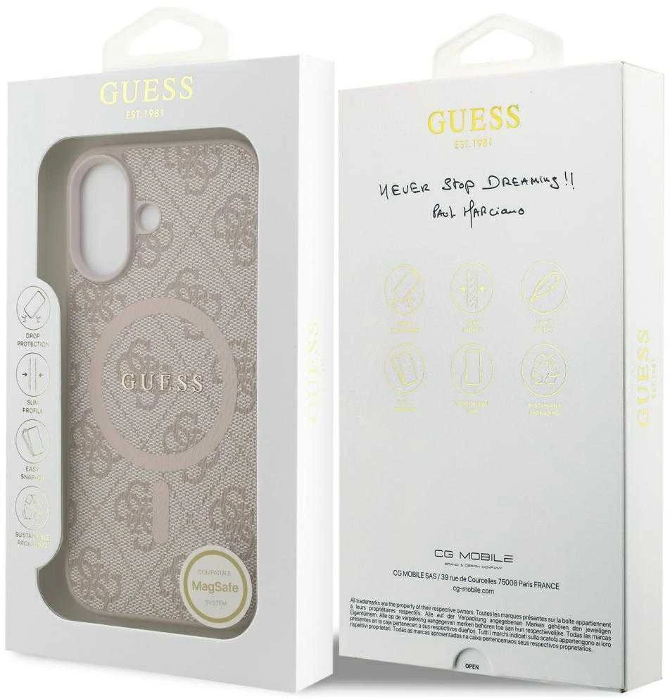 Guess PU Leather 4G Colored Ring MagSafe dėklas skirtas Apple iPhone 17 Rožinė