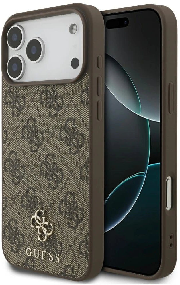 Guess 4G Small Classic Logo MagSafe dėklas, skirtas iPhone 17 Pro Max / 18 Pro Max – ruda