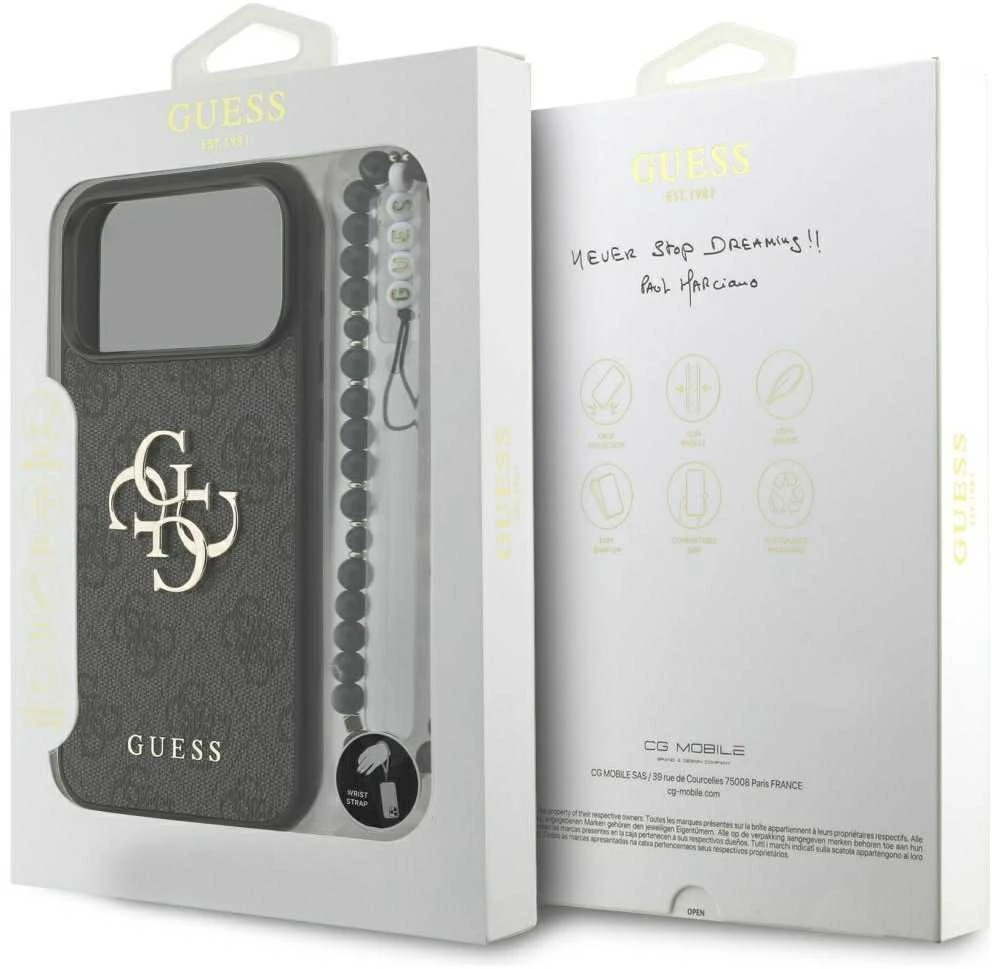 Guess 4G Strap 4G Classic Logo dėklas skirtas Apple iPhone 17 Pro Max juodos spalvos