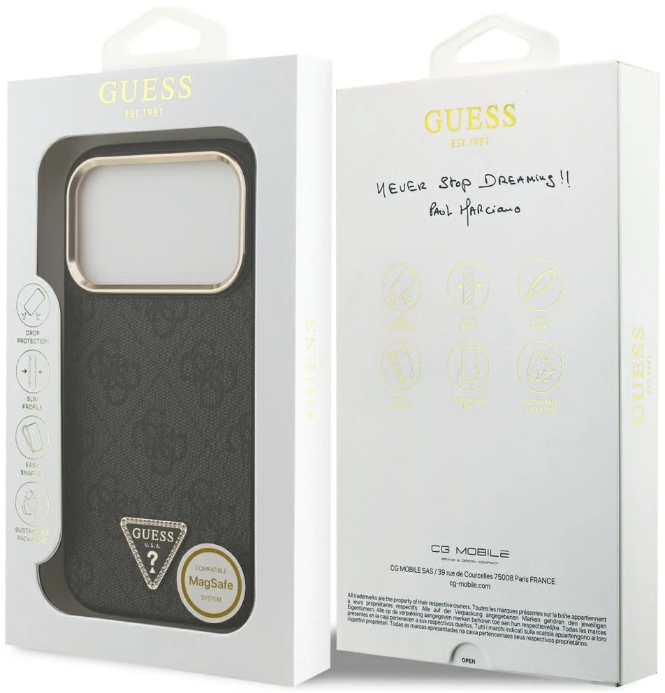 Dėklas Guess 4G Triangle Logo MagSafe Case for iPhone 17 Pro / 18 Pro - Juoda ir auksinė