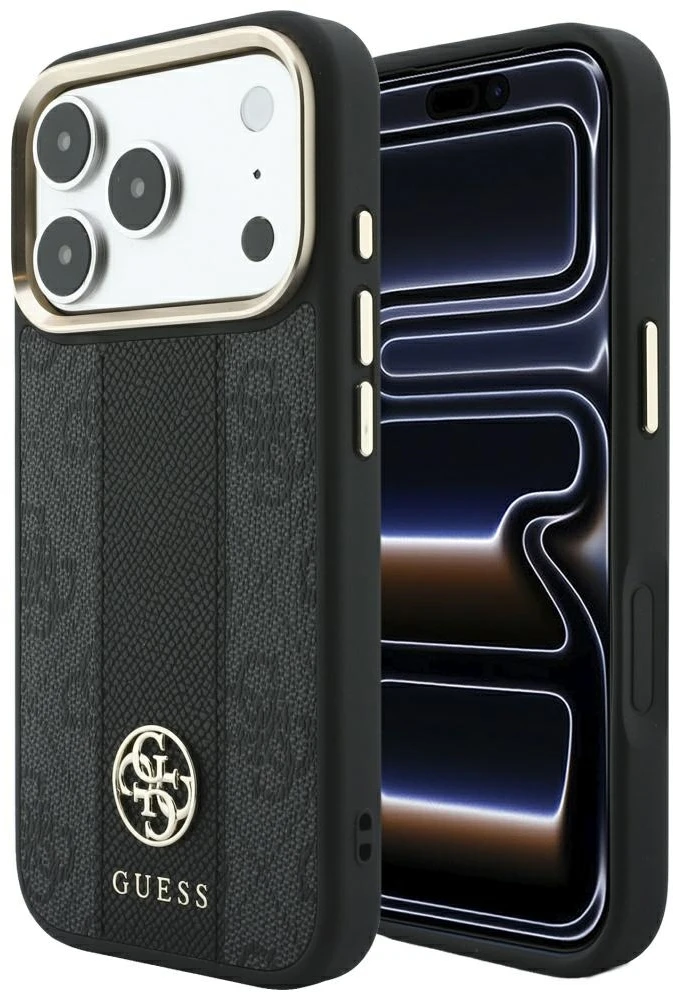 Guess 4G su Stripe Round ir Classic logotipais MagSafe dėklas, skirtas iPhone 17 Pro / 18 Pro - Juoda