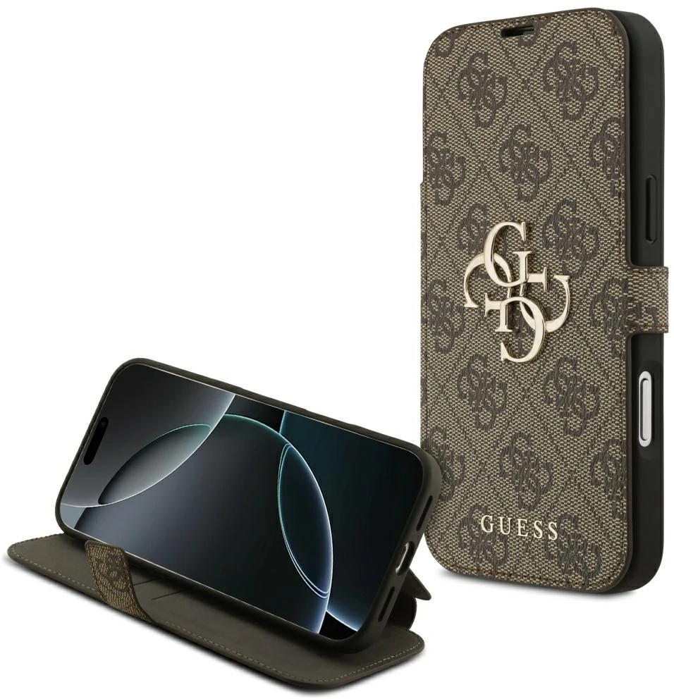 Dėklas Guess Book 4G Metal Logo Case, skirta iPhone 18 Pro Max / 17 Pro Max - Ruda