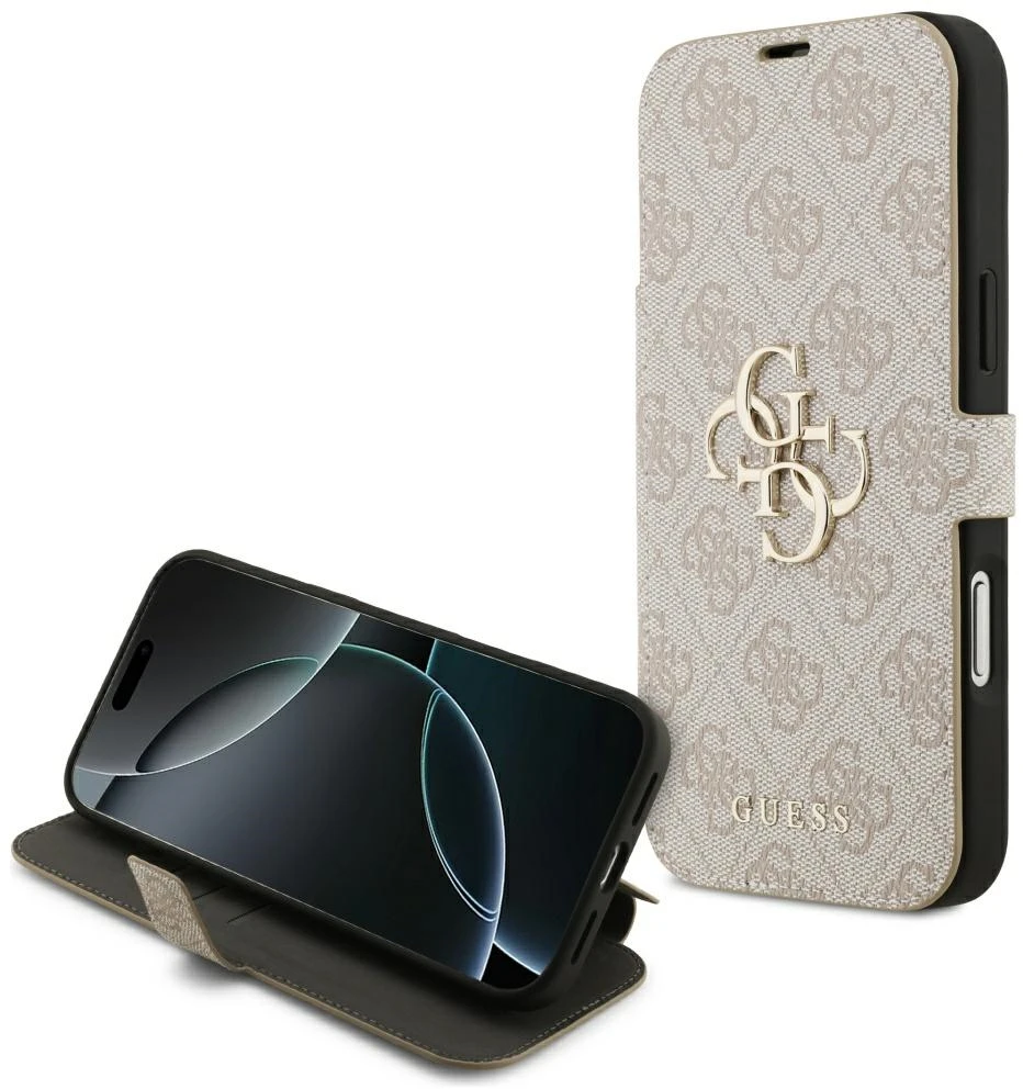 Dėklas Guess Book 4G Metal Logo Case for iPhone 18 Pro Max / 17 Pro Max - Rožinė