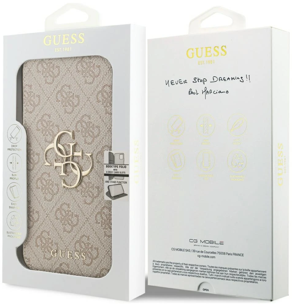 Dėklas Guess Book 4G Metal Logo Case for iPhone 18 Pro Max / 17 Pro Max - Rožinė