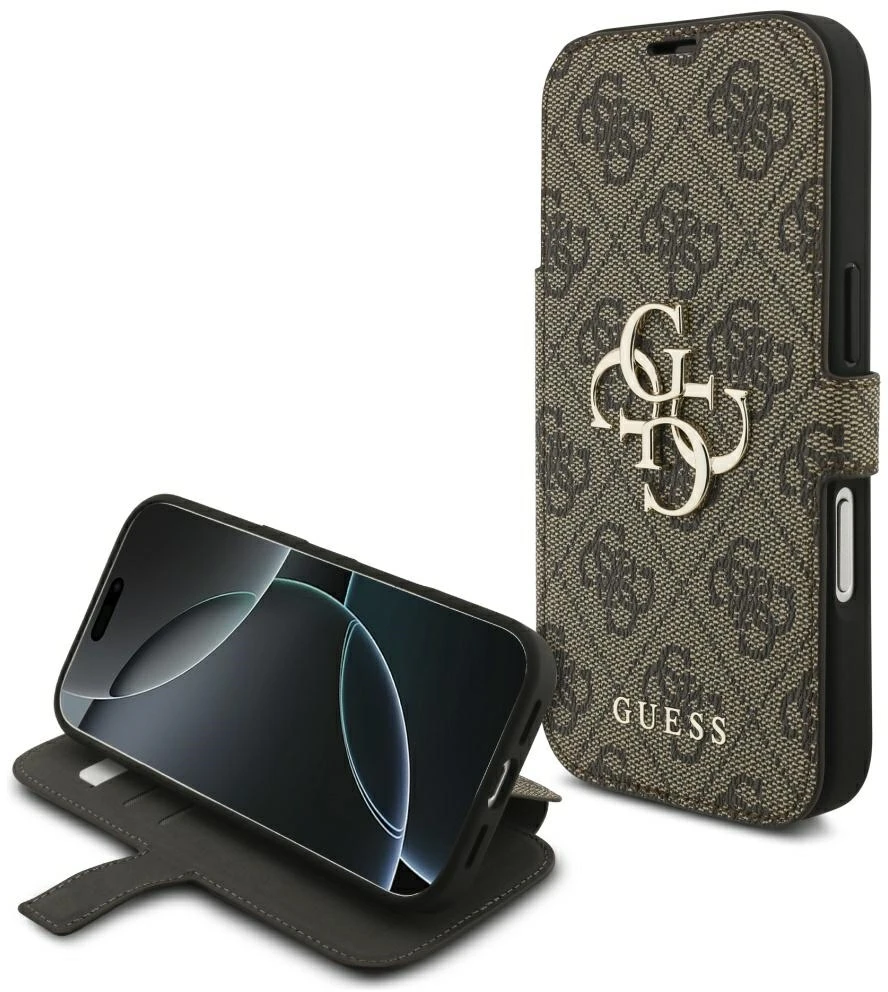 Dėklas Guess Book 4G Metal Logo Case, skirta iPhone 18 Pro / 17 Pro – ruda