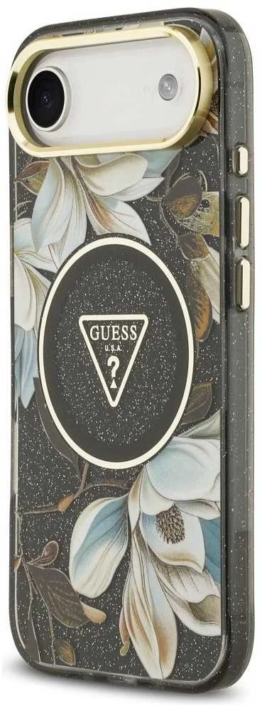 „Guess IML“ blizgučių ir gėlių trikampio formos „MagSafe“ dėklas, skirtas „iPhone Air“ – juodas