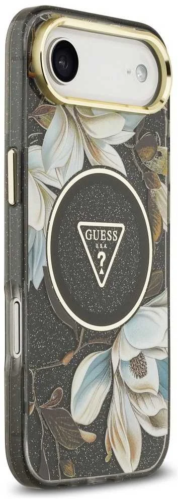 „Guess IML“ blizgučių ir gėlių trikampio formos „MagSafe“ dėklas, skirtas „iPhone Air“ – juodas