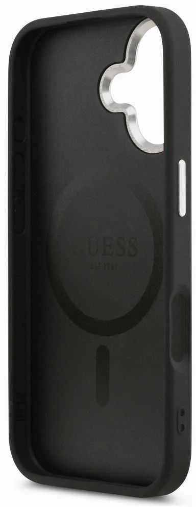 Guess PU Leather Triangle Logo MagSafe dėklas skirtas Apple iPhone 17 juodos spalvos