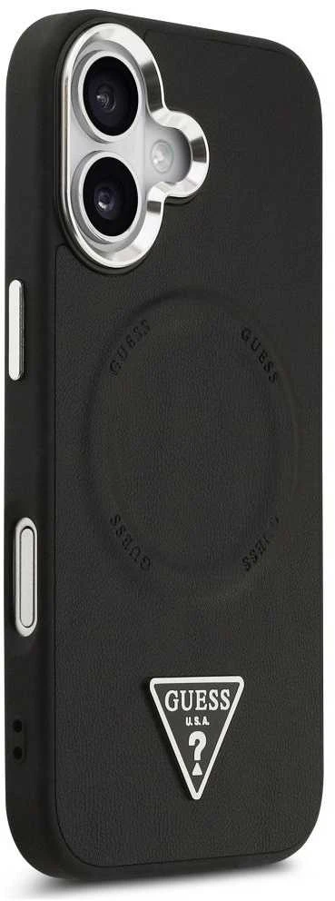 Guess PU Leather Triangle Logo MagSafe dėklas skirtas Apple iPhone 17 juodos spalvos