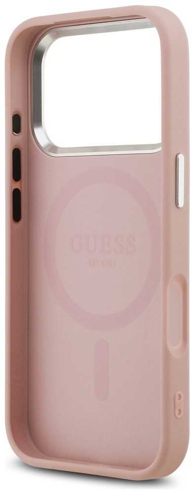 GUESS dėklas, skirtas IPHONE 17 Pro, suderinamas su „MagSafe“ GUHMP17LPFGTSCMP (PU blizgučiai su trikampio logotipu), rožinis