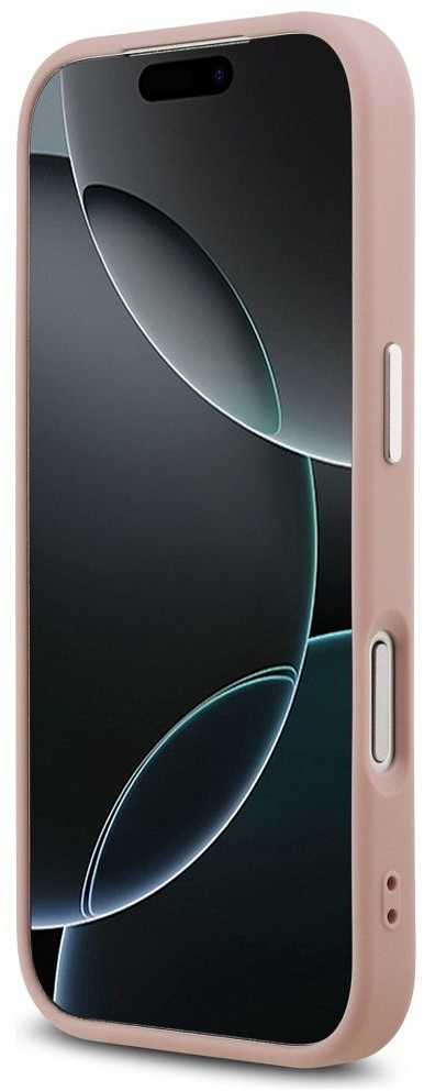 GUESS dėklas, skirtas IPHONE 17 Pro, suderinamas su „MagSafe“ GUHMP17LPFGTSCMP (PU blizgučiai su trikampio logotipu), rožinis