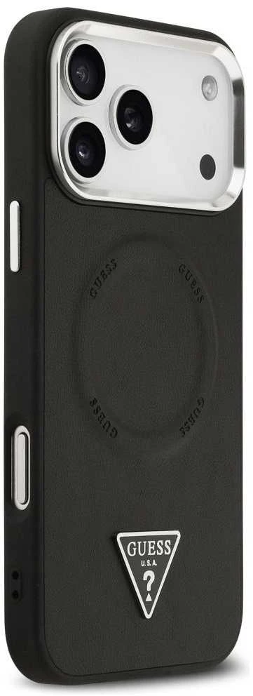 Guess PU Leather Triangle Logo MagSafe dėklas skirtas Apple iPhone 17 Pro juodos spalvos
