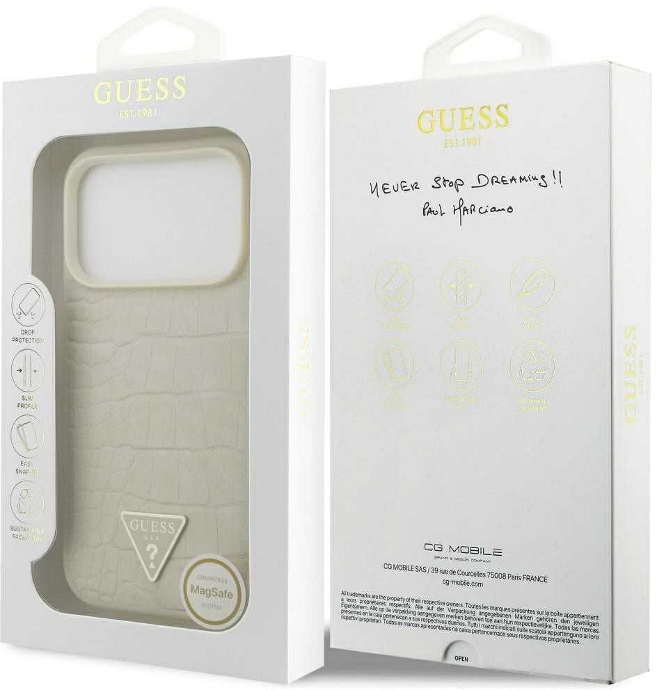 GUESS dėklas IPHONE 17 Pro, suderinamas su MagSafe GUHMP17LPCRTHCD (PU krokodilo trikampio logotipas) auksinis
