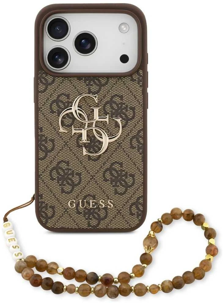 GUESS dėklas, skirtas IPHONE 17 Pro GUHCP17LP4GMGSW (PU su dirželiu 4G klasikinis logotipas) rudas