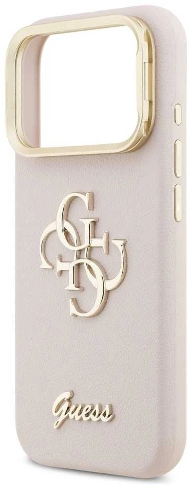 Guess PU Grained 4G Logo Stand Camera Frame dėklas skirtas Apple iPhone 17 Pro rožinės spalvos