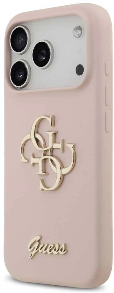 Guess Silicone Big 4G Script Dėklas Apple iPhone 17 Pro rožinės spalvos