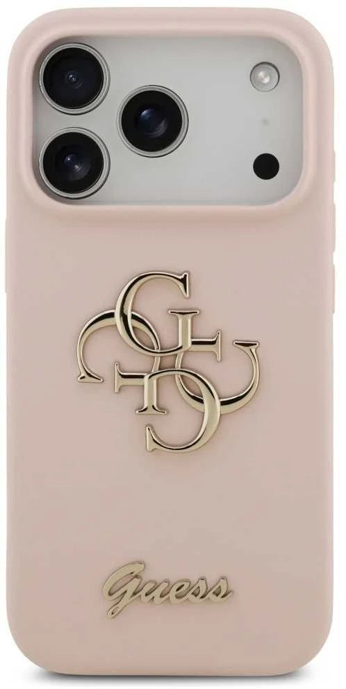 Guess Silicone Big 4G Script Dėklas Apple iPhone 17 Pro rožinės spalvos