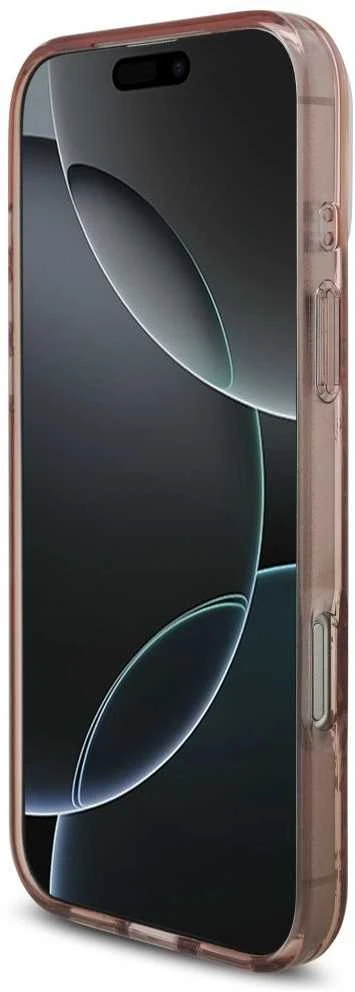 Guess IML Flowers Strap MagSafe dėklas skirtas Apple iPhone 17 Pro Max rožinės spalvos