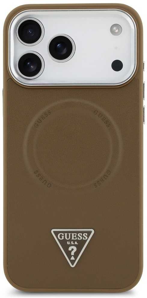 GUESS dėklas, skirtas IPHONE 17 Pro Max, suderinamas su MagSafe GUHMP17XPSDTSCMW (PU su trikampio logotipu), rudas