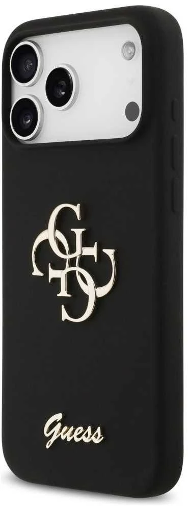 Guess Silicone Big 4G Script dėklas skirtas Apple iPhone 17 Pro Max juodos spalvos