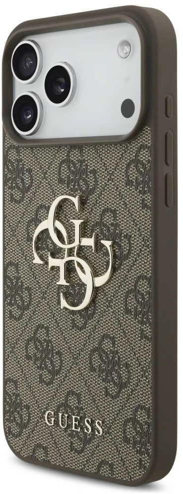 GUESS dėklas, skirtas IPHONE 17 Pro Max GUHCP17XP4GMGSW (PU su dirželiu 4G klasikinis logotipas) rudas