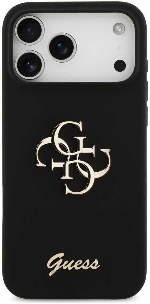 Guess Silicone Big 4G Script dėklas skirtas Apple iPhone 17 Pro Max juodos spalvos