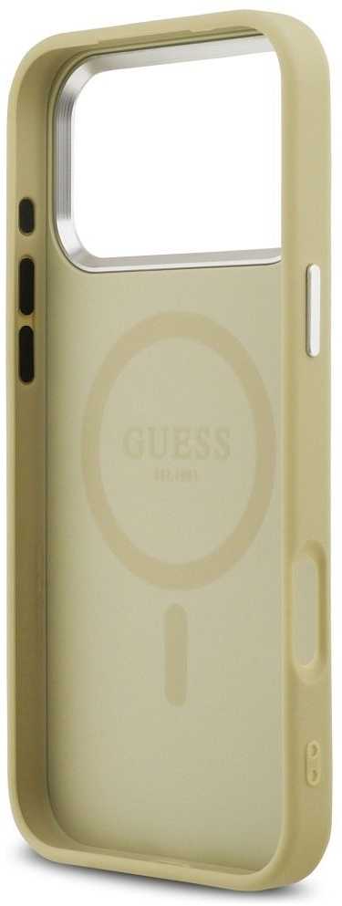 Dėklas „Guess“ blizgantis trikampio formos logotipas su „MagSafe“ dėklu, skirtu „iPhone 17 Pro Max“ – auksinis