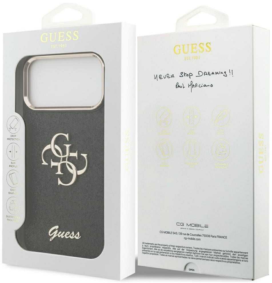 Dėklas GUESS case for IPHONE 17 Pro Max GUHCP17XHG4SGCK (Fixed Glitter Big 4G Metal Frame) juodas