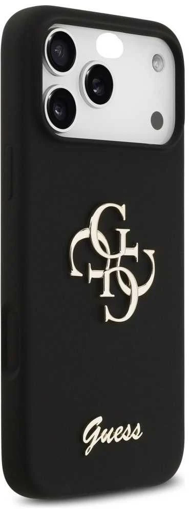 Guess Silicone Big 4G Script dėklas skirtas Apple iPhone 17 Pro Max juodos spalvos