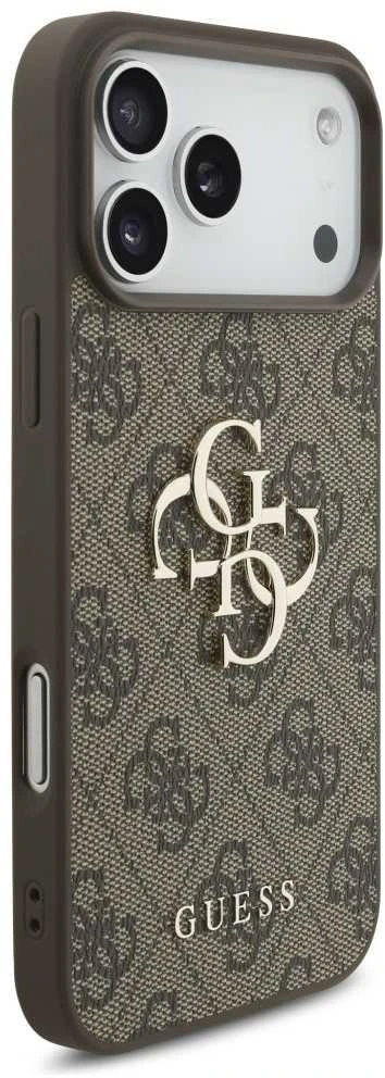 GUESS dėklas, skirtas IPHONE 17 Pro Max GUHCP17XP4GMGSW (PU su dirželiu 4G klasikinis logotipas) rudas