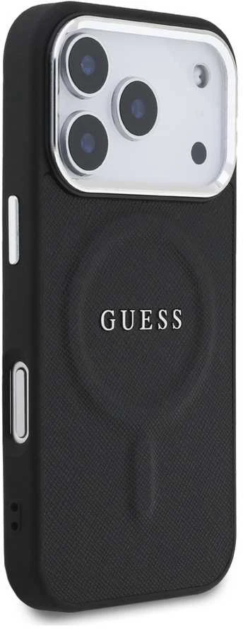 Guess PU Saffiano MagSafe dėklas skirtas Apple iPhone 17 Pro juodos spalvos