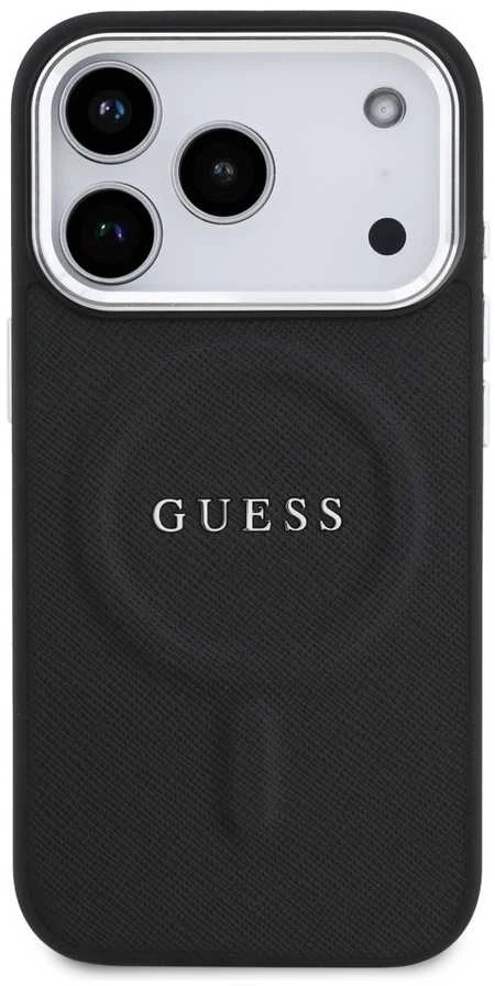 Guess PU Saffiano MagSafe dėklas skirtas Apple iPhone 17 Pro juodos spalvos