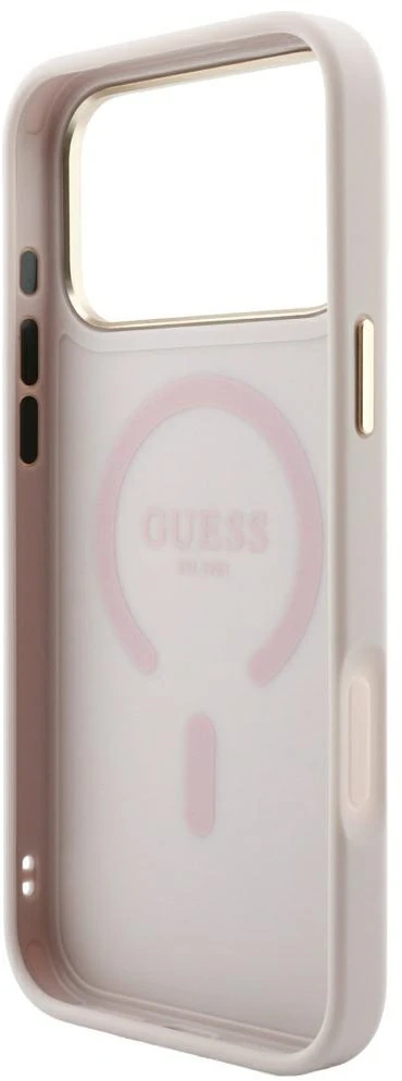 Guess Embossed 4G Classic MagSafe dėklas, skirtas iPhone 18 Pro / iPhone 17 Pro, rožinės spalvos