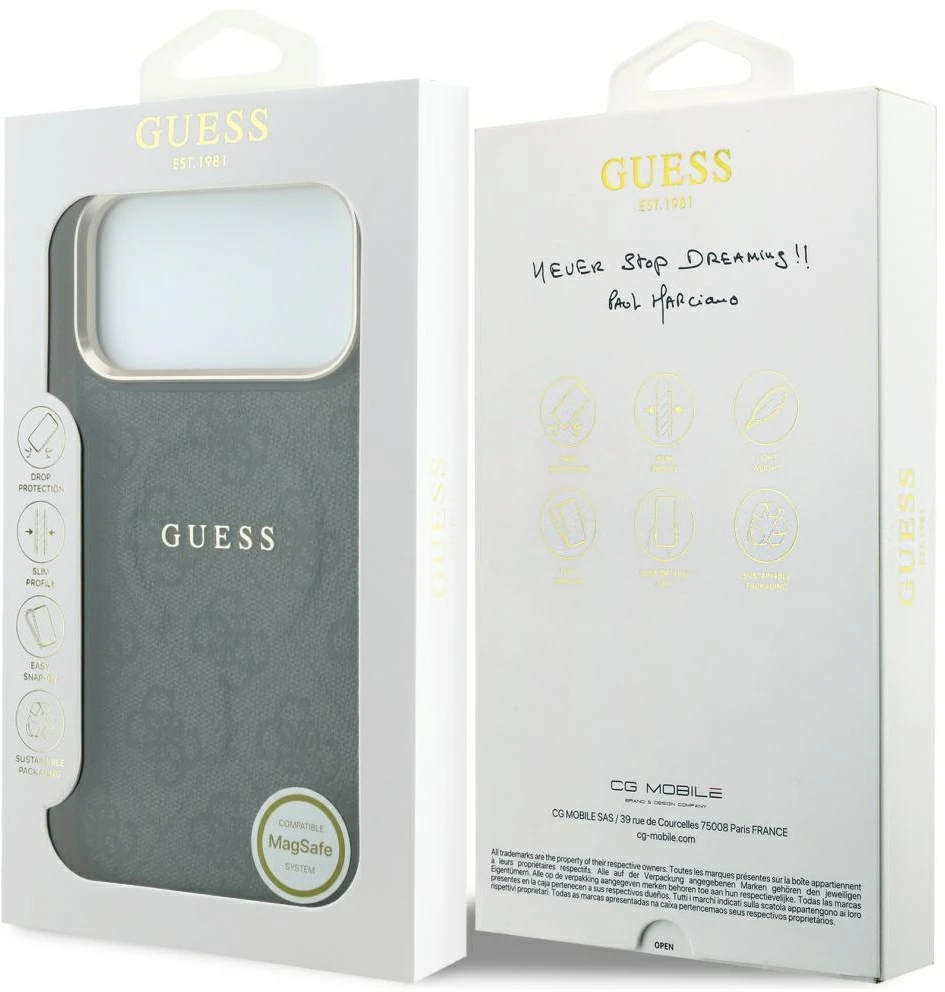 Guess Embossed 4G Classic MagSafe dėklas skirtas iPhone 18 Pro Max / iPhone 17 Pro Max juodas