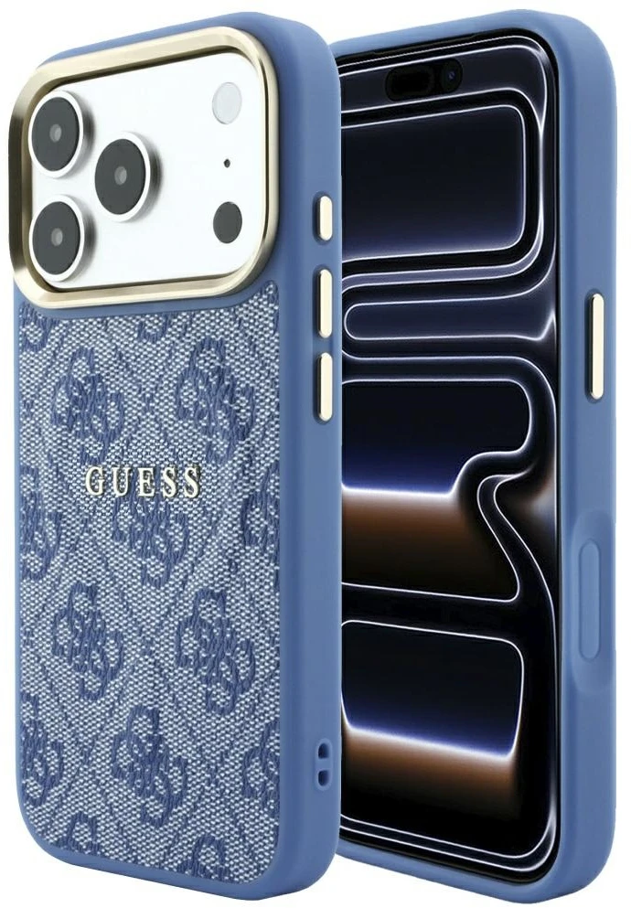 Guess Embossed 4G Classic MagSafe dėklas skirtas iPhone 18 Pro / iPhone 17 Pro mėlynas