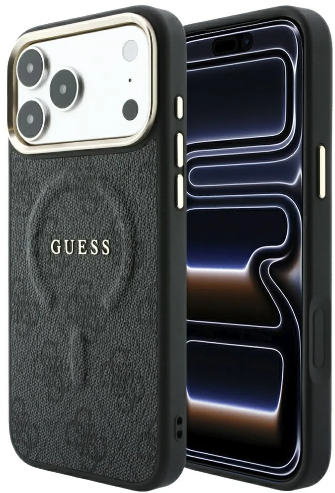 Guess Embossed 4G Classic MagSafe dėklas skirtas iPhone 18 Pro / iPhone 17 Pro juodas