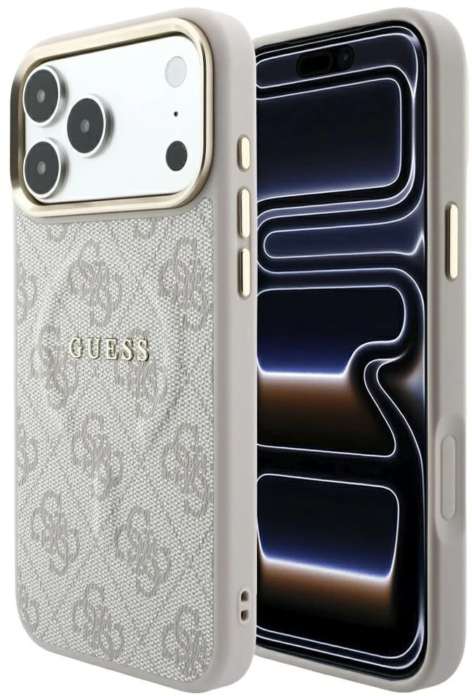 Guess Embossed 4G Classic MagSafe dėklas, skirtas iPhone 18 Pro Max / iPhone 17 Pro Max, rožinės spalvos