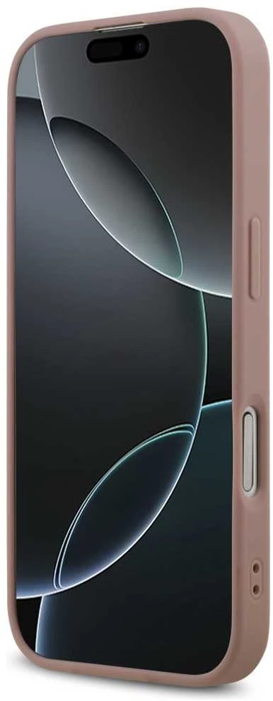 Guess PU Fixed Glitter 4G Metal Logo dėklas skirtas Apple iPhone 17 rožinės spalvos