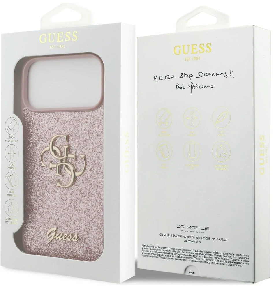 Dėklas Guess Fixed Glitter Big 4G Case for iPhone 18 Pro Max / 17 Pro Max – Rožinė