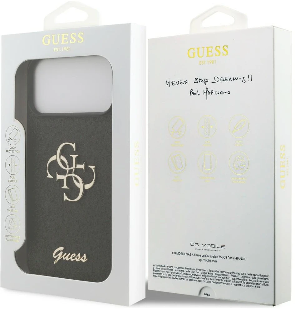 Dėklas Guess Fixed Glitter Big 4G Case for iPhone 17 Pro Max / 18 Pro Max - Juodas