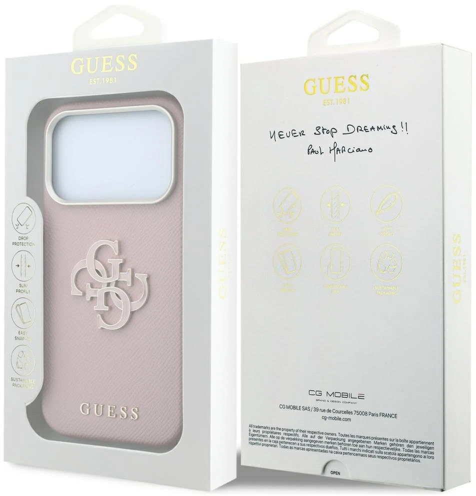 Guess Grained & Big Resin Logo dėklas, skirtas iPhone 18 Pro Max / 17 Pro Max – rožinis