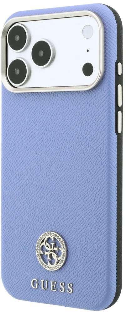 Guess Grained Round Strass Logo MagSafe dėklas, skirtas iPhone 18 Pro Max / 17 Pro Max, mėlynas