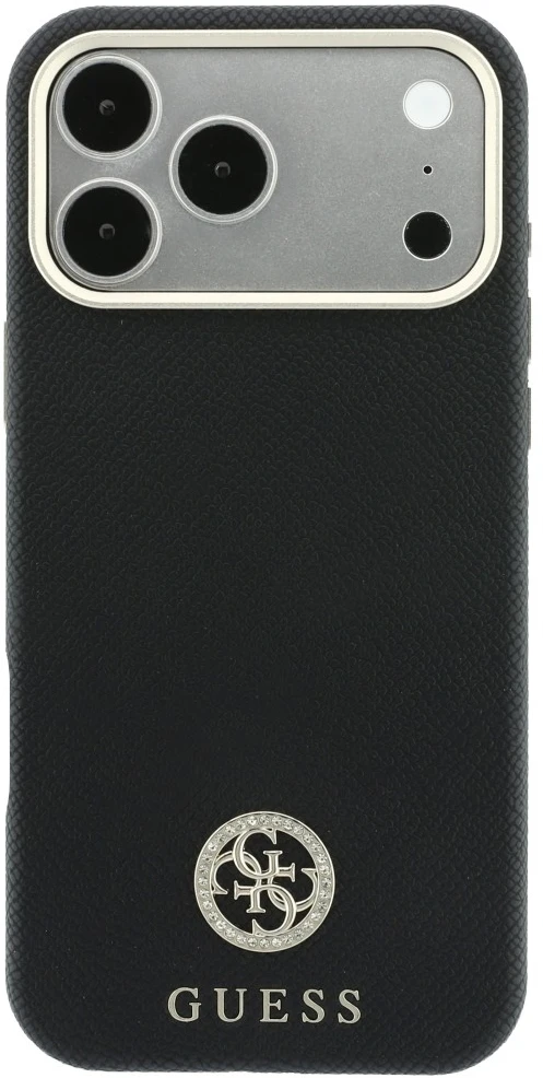 Dėklas Guess Grained Round Strass Logo MagSafe Case for iPhone 18 Pro / 17 Pro - Juodas