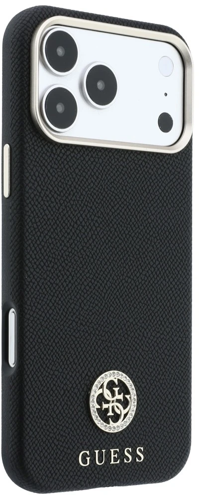Dėklas Guess Grained Round Strass Logo MagSafe Case for iPhone 18 Pro / 17 Pro - Juodas