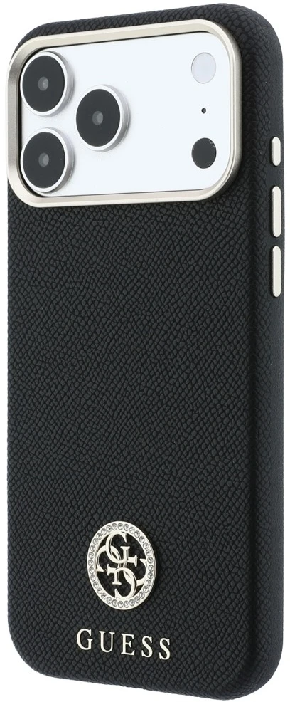Dėklas Guess Grained Round Strass Logo MagSafe Case for iPhone 18 Pro / 17 Pro - Juodas