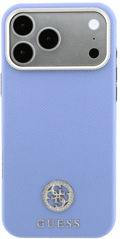Guess Grained Round Strass Logo MagSafe dėklas, skirtas iPhone 18 Pro Max / 17 Pro Max, mėlynas
