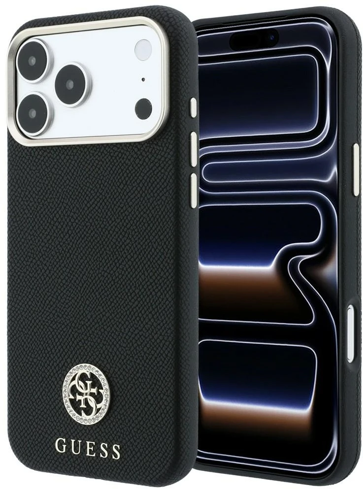 Dėklas Guess Grained Round Strass Logo MagSafe Case for iPhone 18 Pro / 17 Pro - Juodas