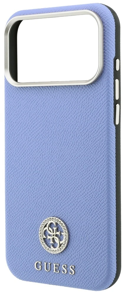 Guess Grained Round Strass Logo MagSafe dėklas, skirtas iPhone 18 Pro Max / 17 Pro Max, mėlynas